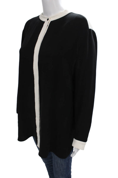 Lafayette 148 New York Women Black Tunic Blouse Silk Long Sleeve Size 2XL