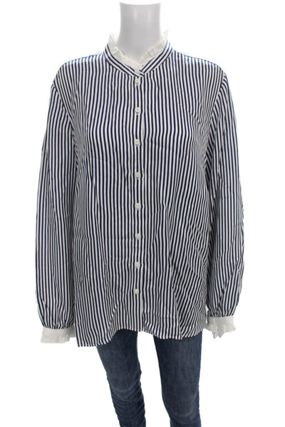 J Crew Womens Plus Striped Cupro Collared Button Up Top Long Sleeve Size 2X