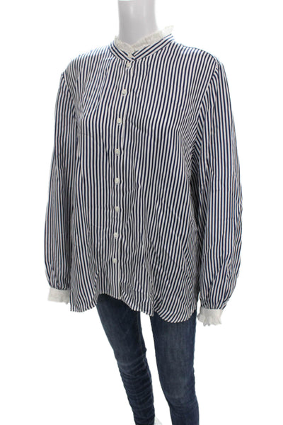 J Crew Womens Plus Striped Cupro Collared Button Up Top Long Sleeve Size 2X