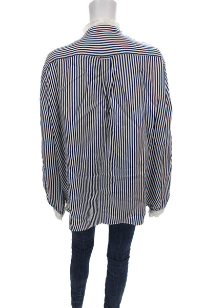 J Crew Womens Plus Striped Cupro Collared Button Up Top Long Sleeve Size 2X