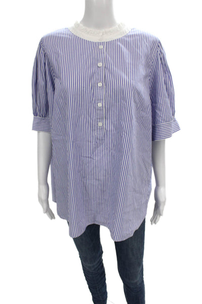 J Crew Womens Tunic Blouse Blue Striped Collared Button 3/4 Sleeve Size 3X