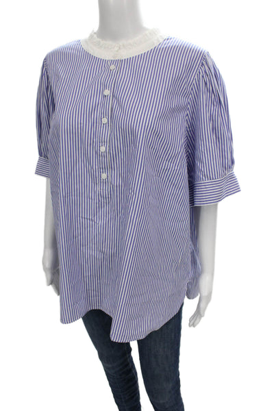 J Crew Womens Tunic Blouse Blue Striped Collared Button 3/4 Sleeve Size 3X