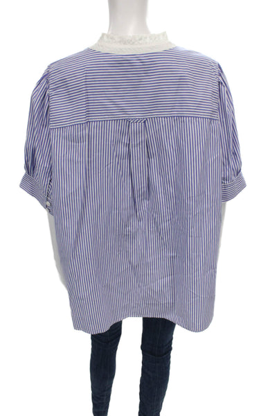 J Crew Womens Tunic Blouse Blue Striped Collared Button 3/4 Sleeve Size 3X