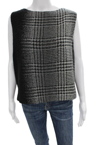 Lafayette 148 New York Women Black Check Boat Neck Zip Tank Plus Size 18