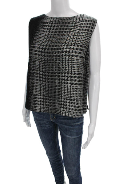 Lafayette 148 New York Women Black Check Boat Neck Zip Tank Plus Size 18