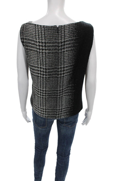 Lafayette 148 New York Women Black Check Boat Neck Zip Tank Plus Size 18