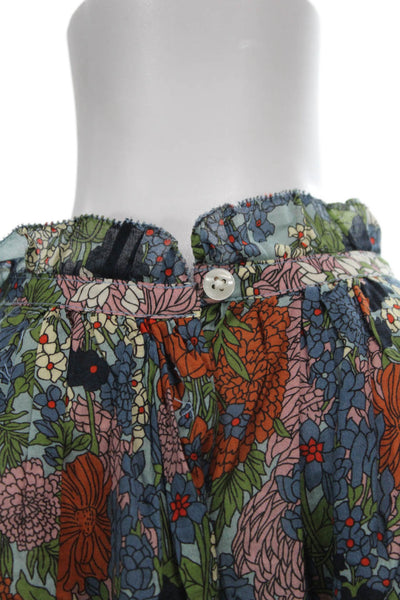 Birds of Paradis Womens Floral Cotton High Neck Short Sleeve Blouse Size XS