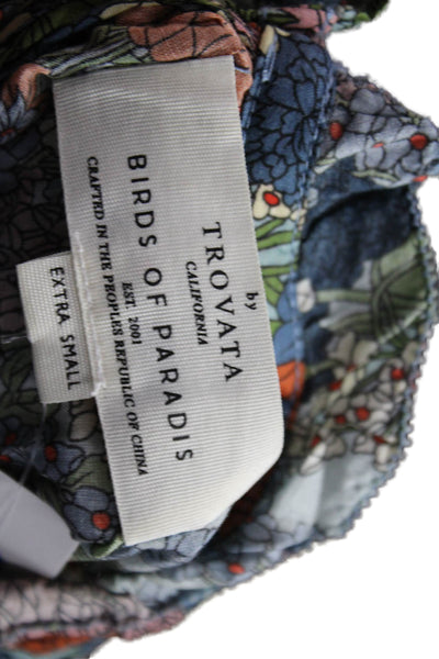 Birds of Paradis Womens Floral Cotton High Neck Short Sleeve Blouse Size XS