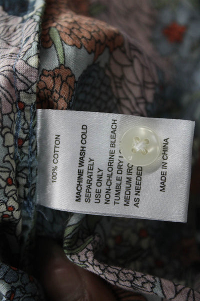 Birds of Paradis Womens Floral Cotton High Neck Short Sleeve Blouse Size XS