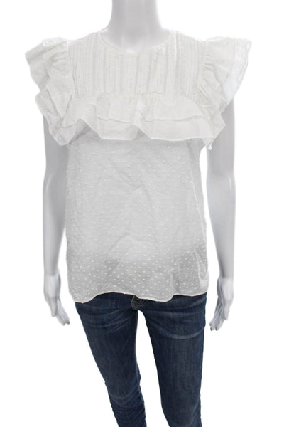 Veronica Beard Womens White Polka Dot Sleeveless Blouse Cotton Size 4