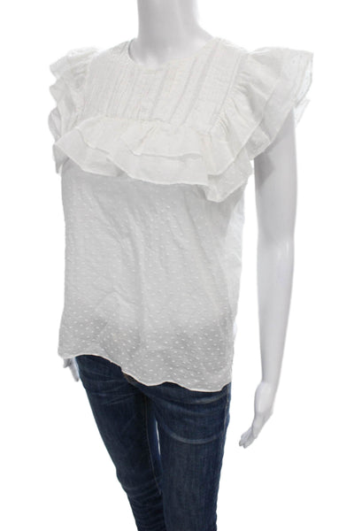 Veronica Beard Womens White Polka Dot Sleeveless Blouse Cotton Size 4