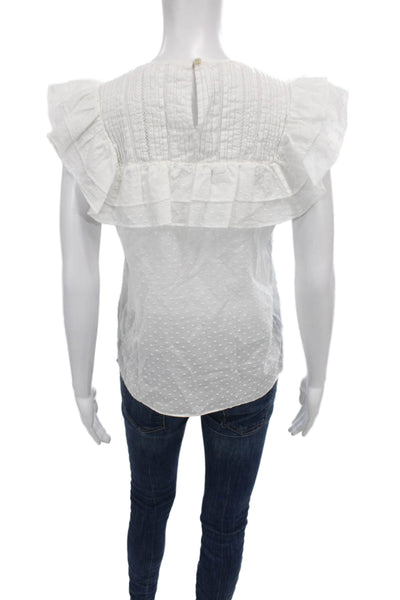 Veronica Beard Womens White Polka Dot Sleeveless Blouse Cotton Size 4