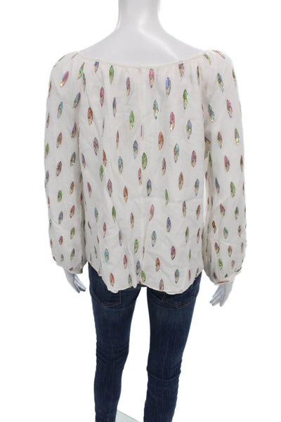 Drew Womens Sequin White Viscose Boat Neck Long Sleeve Geometric Blouse Size S