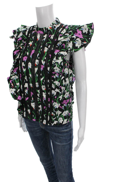 Veronica Beard Women Floral High Neck Cotton Blend Sleeveless Blouse Size 4