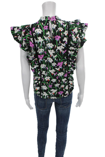 Veronica Beard Women Floral High Neck Cotton Blend Sleeveless Blouse Size 4