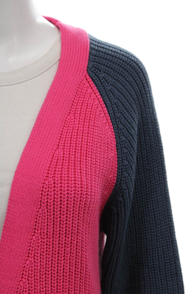 525 Women Cardigan Multicolor V Neck Cotton Long Sleeve Colorblock Size XS