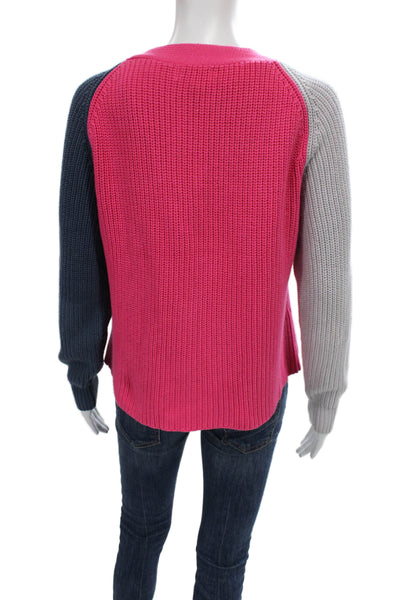 525 Women Cardigan Multicolor V Neck Cotton Long Sleeve Colorblock Size XS
