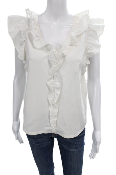 Veronica Beard Womens Basic V-Neck Sleeveless White Blouse Size S