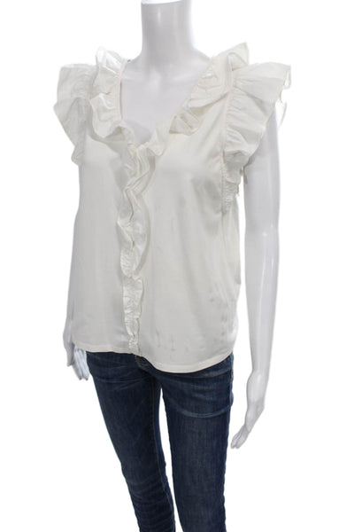 Veronica Beard Womens Basic V-Neck Sleeveless White Blouse Size S