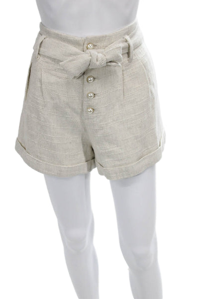 Generation Love Women Paperbag Shorts Beige Viscose Button Size S