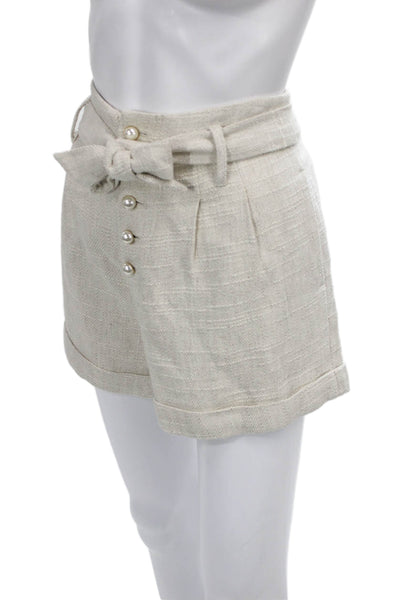 Generation Love Women Paperbag Shorts Beige Viscose Button Size S