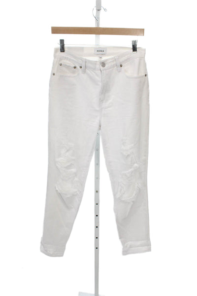 Pistola Women Straight White Mid Rise Distressed Cotton Jeans Size 26