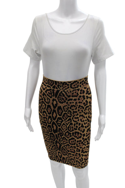 BCBGMAXAZRIA Women Straight Pencil Brown Animal Print Short Skirt Size S