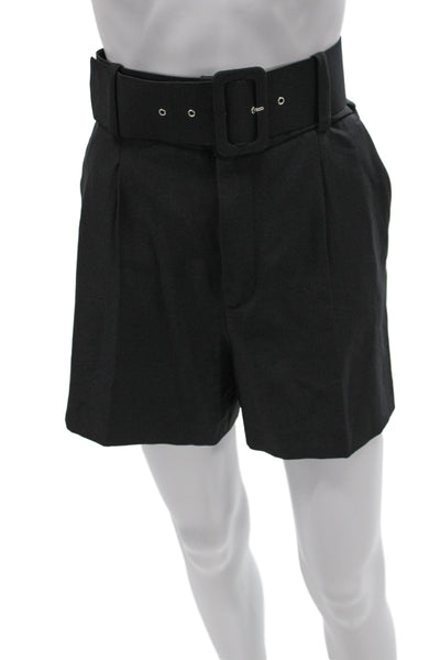 Zara Basic Womens Paperbag Shorts Black Polyester Buckle Size M