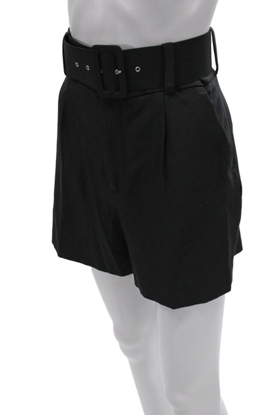 Zara Basic Womens Paperbag Shorts Black Polyester Buckle Size M