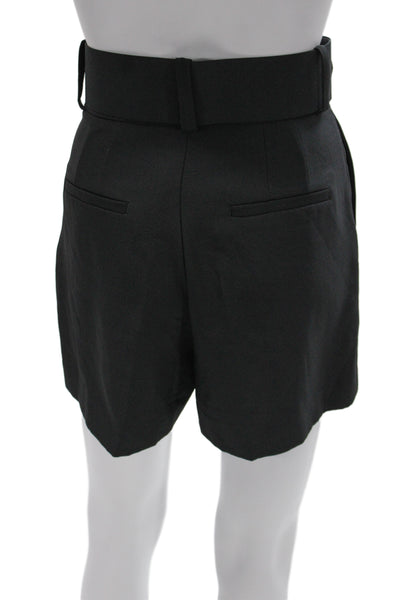 Zara Basic Womens Paperbag Shorts Black Polyester Buckle Size M