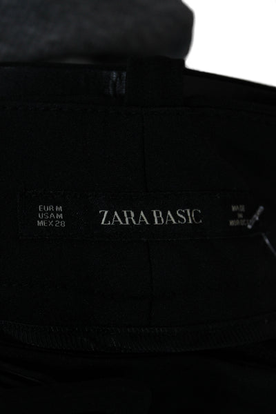 Zara Basic Womens Paperbag Shorts Black Polyester Buckle Size M