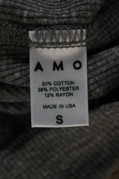 Amo Women Cropped Gray V-Neck Cotton Blend Short Sleeve T-Shirt Size S