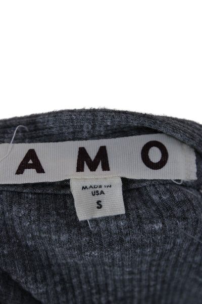Amo Women Cropped Gray V-Neck Cotton Blend Short Sleeve T-Shirt Size S