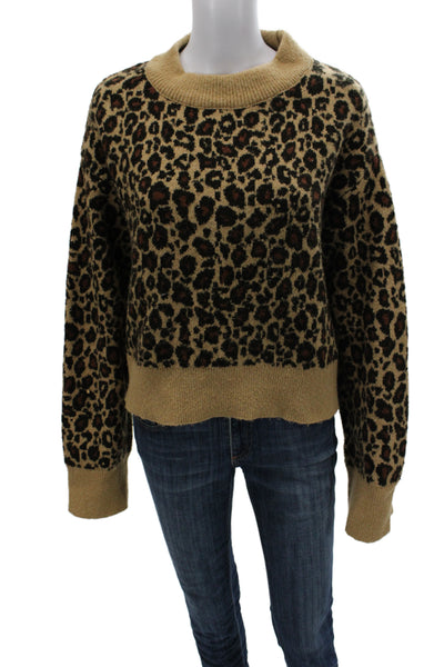 Zara Knit Womens Sweater High Neck Animal Print Beige Long Sleeve Size S