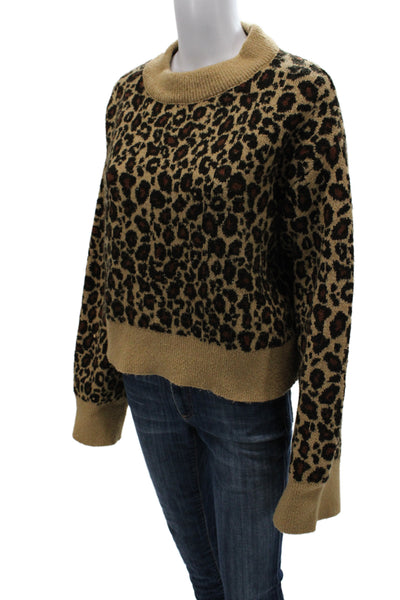Zara Knit Womens Sweater High Neck Animal Print Beige Long Sleeve Size S
