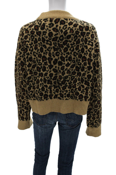 Zara Knit Womens Sweater High Neck Animal Print Beige Long Sleeve Size S