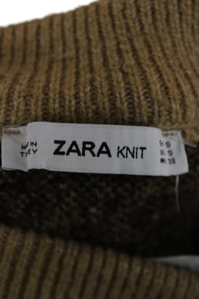 Zara Knit Womens Sweater High Neck Animal Print Beige Long Sleeve Size S