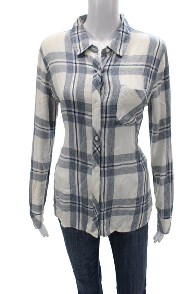Rails Womens Plaid Collared Rayon Button Up Long Sleeve White Size S