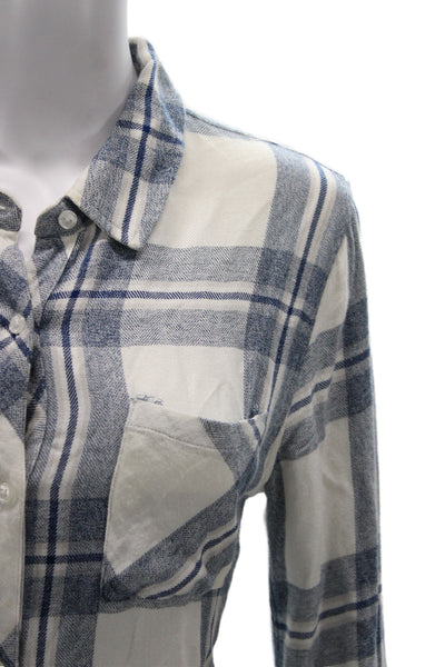 Rails Womens Plaid Collared Rayon Button Up Long Sleeve White Size S