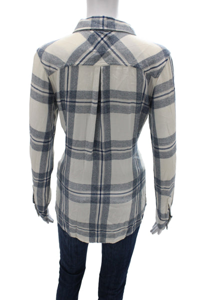 Rails Womens Plaid Collared Rayon Button Up Long Sleeve White Size S