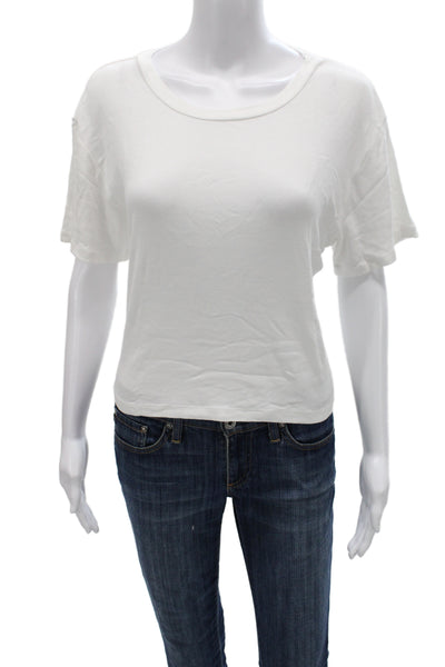LNA Women Cropped White T-Shirt Short Sleeve Crew Neck Rayon Spandex Size M