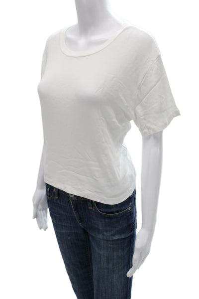 LNA Women Cropped White T-Shirt Short Sleeve Crew Neck Rayon Spandex Size M