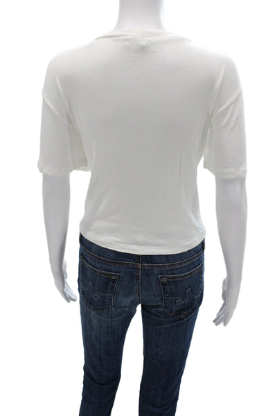 LNA Women Cropped White T-Shirt Short Sleeve Crew Neck Rayon Spandex Size M