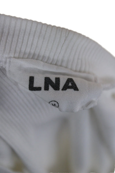 LNA Women Cropped White T-Shirt Short Sleeve Crew Neck Rayon Spandex Size M