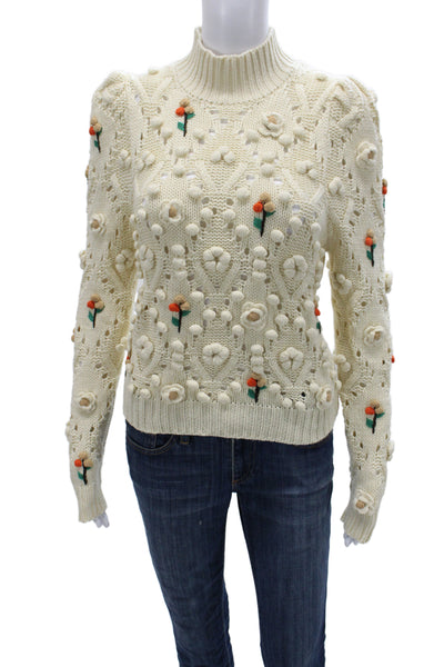 Zara Women Pullover Floral High Neck Long Sleeve Ivory Size L