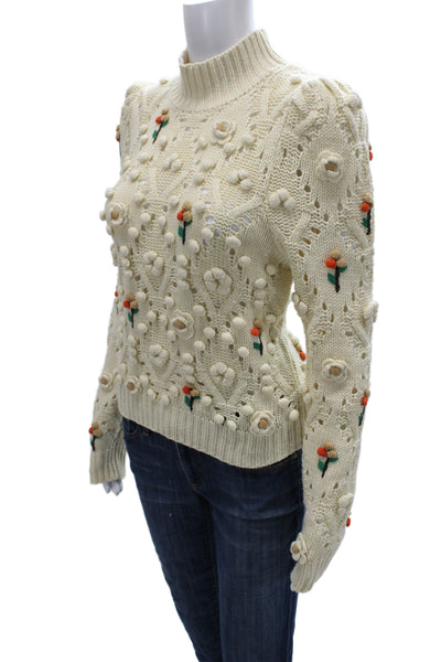 Zara Women Pullover Floral High Neck Long Sleeve Ivory Size L