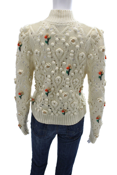 Zara Women Pullover Floral High Neck Long Sleeve Ivory Size L