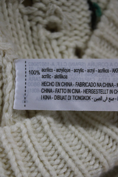 Zara Women Pullover Floral High Neck Long Sleeve Ivory Size L