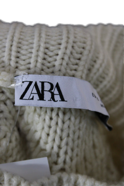 Zara Women Pullover Floral High Neck Long Sleeve Ivory Size L