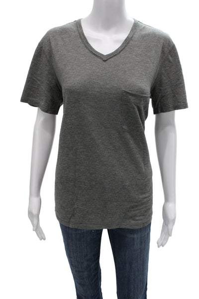 7 For All Mankind Womens Gray V-Neck Tee Short Sleeve Size S